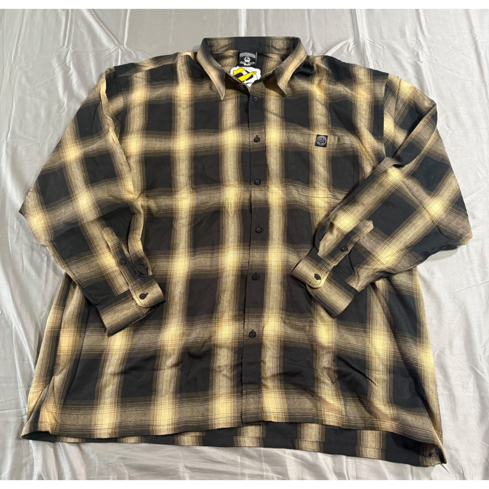 Lowrider Veterano Mens 5XL Brown Black Plaid Long Sleeve‎ Button Down Shirt NWT